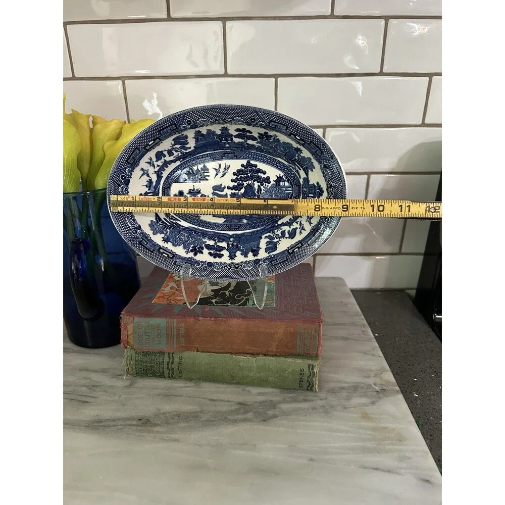 Johnson Bros Blue Willow Vegetable Serving Bowl 9” England Oval Bowl Vintage